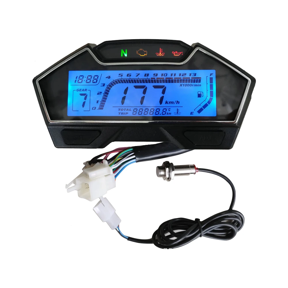 Universal 13000rpm Motorcycle LCD Digital Speedometer Odometer Backlight Gear Indicator Meter for 2-4 Cylinders Motor Vehicle
Universal 13000rpm Motorcycle LCD Digital Speedometer Odometer Backlight Gear Indicator Meter for 2-4 Cylinders Motor Vehicle