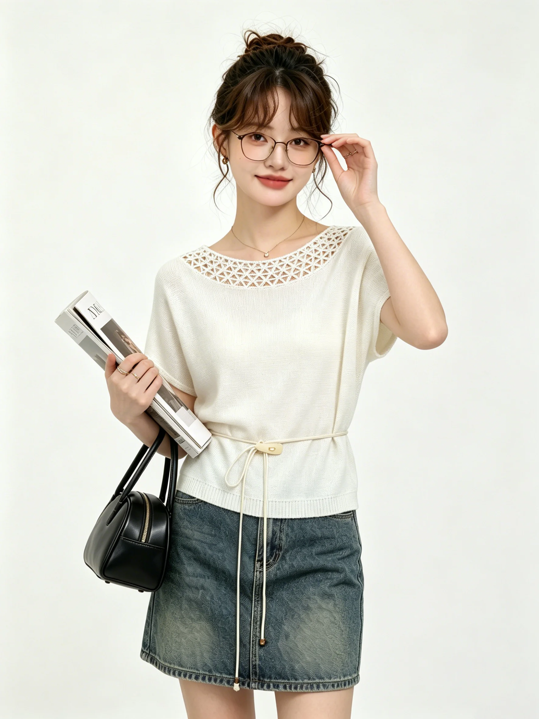 Skin-friendly Korean Style Short Sleeve Knitted Hollow out Top Women's Summer Slimming Shirt with Bow Tie Casual Breathable
Skin-friendly Korean Style Short Sleeve Knitted Hollow out Top Women's Summer Slimming Shirt with Bow Tie Casual Breathable