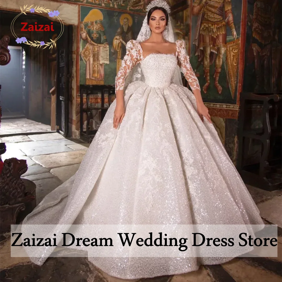 Customzied Ball Gown Princess Wedding Dress Applqiues Sequins Long Sleeves Backless Lace Ruffles Bridal Gowns Vestido de novia
Customzied Ball Gown Princess Wedding Dress Applqiues Sequins Long Sleeves Backless Lace Ruffles Bridal Gowns Vestido de novia
