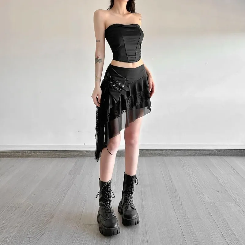 Women Gothic Irregular Skirt Lace Mesh Patchwork Lace Up Punk Slim Fit Mini Skirt
Women Gothic Irregular Skirt Lace Mesh Patchwork Lace Up Punk Slim Fit Mini Skirt