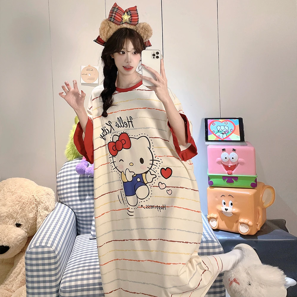 Oversized Hello Kitty Pajamas for Women, Cute Nightdress , Y2K Aesthetic Cartoon Striped Print Short Sleeved Pajamas, Home Wear
Oversized Hello Kitty Pajamas for Women, Cute Nightdress , Y2K Aesthetic Cartoon Striped Print Short Sleeved Pajamas, Home Wear