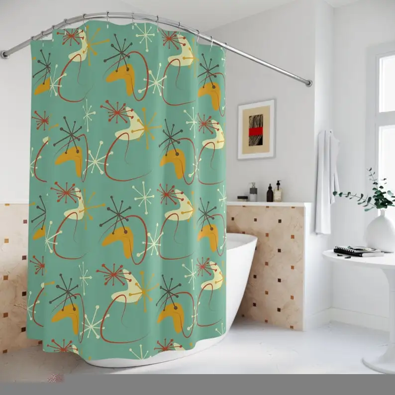 Mid-Century Modern Boomerang Shower Curtain, Atomic Era Retro Bath Decor
Mid-Century Modern Boomerang Shower Curtain, Atomic Era Retro Bath Decor