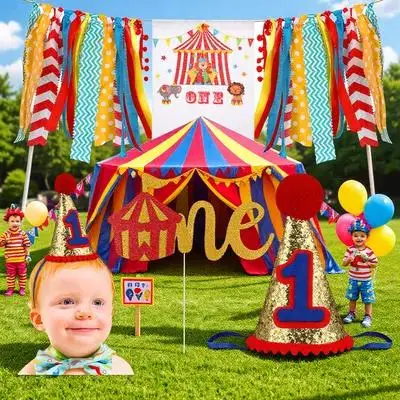 3 pcs 1St Birthday Decorations Set Colorful Circus Banner Cake Flag Hat For Supplies One Year Old Celebration Theme
3 pcs 1St Birthday Decorations Set Colorful Circus Banner Cake Flag Hat For Supplies One Year Old Celebration Theme