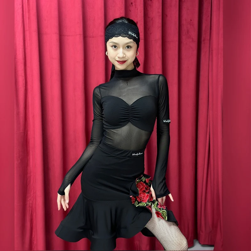 Latin Dance Dress Women Long Sleeves Leotard Rose Skirt Suit Adult Performance Clothes Cha Cha Rumba Dance Practice Wear NV18772
Latin Dance Dress Women Long Sleeves Leotard Rose Skirt Suit Adult Performance Clothes Cha Cha Rumba Dance Practice Wear NV18772