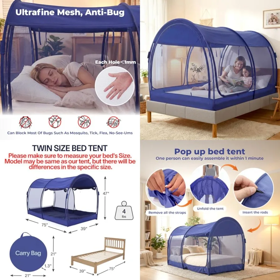 Bed Tent Dream Tent Bed Canopy Shelter Cabin Sleeping Tent Indoor Pop Up Privacy Warm Breathable Mosquito Mesh Twin/Full/Queen
Bed Tent Dream Tent Bed Canopy Shelter Cabin Sleeping Tent Indoor Pop Up Privacy Warm Breathable Mosquito Mesh Twin/Full/Queen