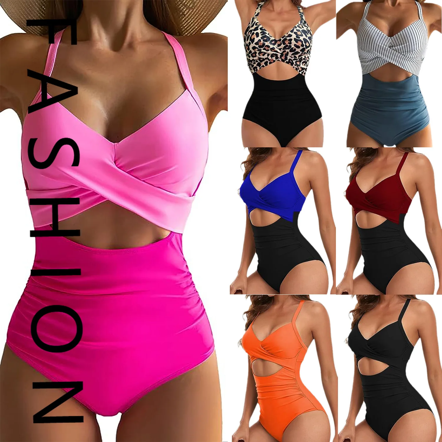 2025 new one-piece solid color swimsuit women, backless splicing sexy bikini swimsuit cross leopard print straps
2025 new one-piece solid color swimsuit women, backless splicing sexy bikini swimsuit cross leopard print straps