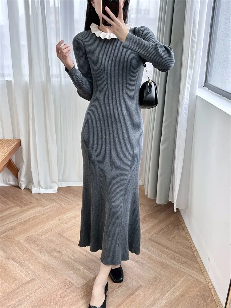 Autumn versatile temperament elegant long-sleeved women's dress 2024 new color blocking wooden ear neck Slim knitted dresses
Autumn versatile temperament elegant long-sleeved women's dress 2024 new color blocking wooden ear neck Slim knitted dresses
