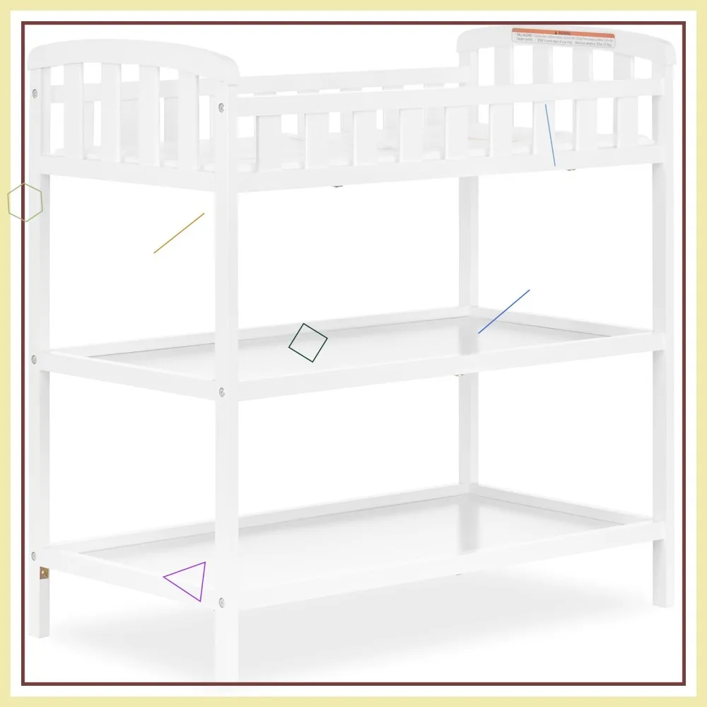 Compact Changing Table with Safety Rails, New Zealand Pinewood, Two Shelves, Water-Resistant Pad, White
Compact Changing Table with Safety Rails, New Zealand Pinewood, Two Shelves, Water-Resistant Pad, White