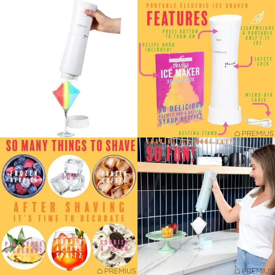 Cordless Shaved Ice Maker By Lightweight, Rechargeable, Bonus Recipe Book, Resting Stand Caribbean Shaved Ice! USB Cord Include
Cordless Shaved Ice Maker By Lightweight, Rechargeable, Bonus Recipe Book, Resting Stand Caribbean Shaved Ice! USB Cord Include