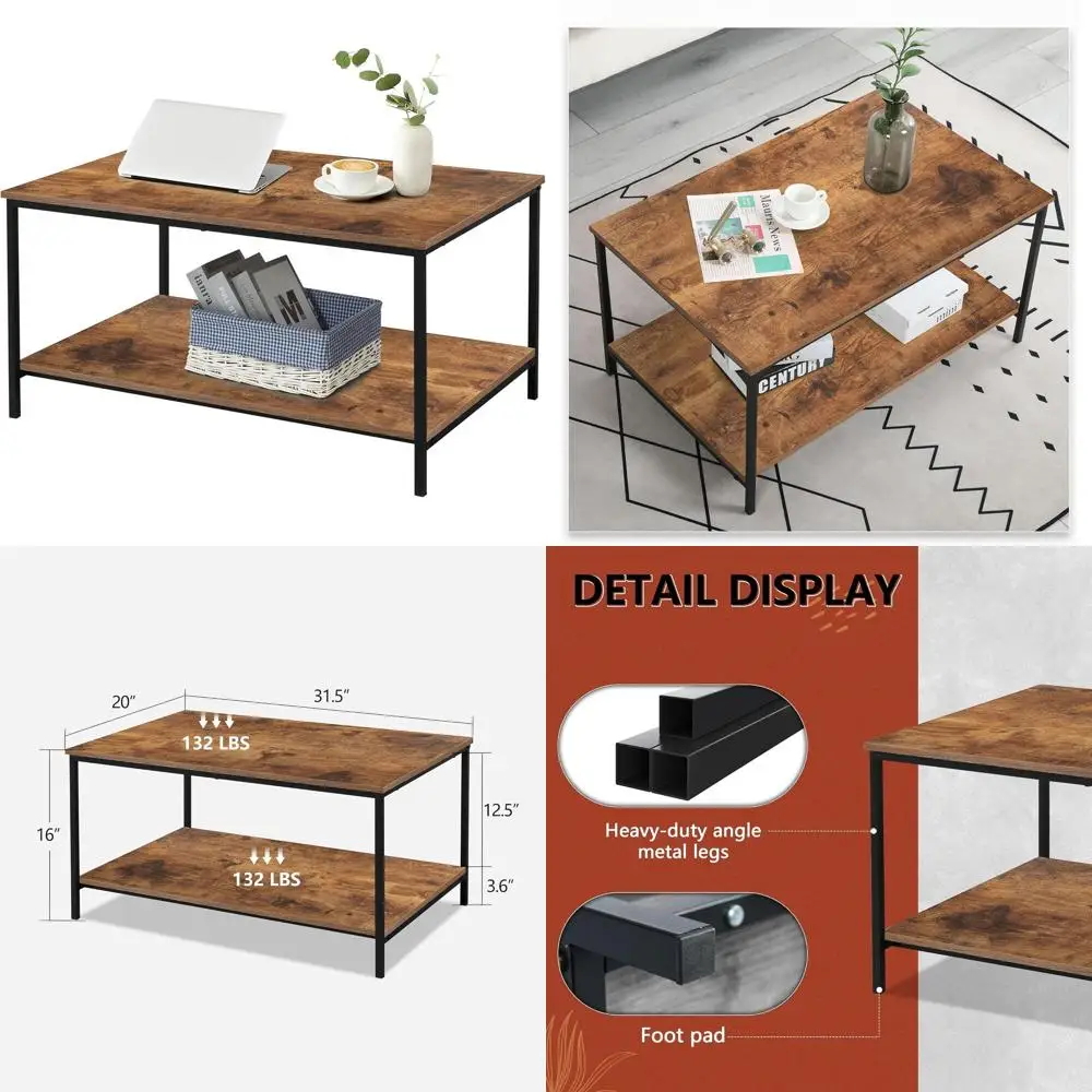 Compact Brown Wooden and Metal Coffee Table with Storage Shelf for Small Living Spaces
Compact Brown Wooden and Metal Coffee Table with Storage Shelf for Small Living Spaces