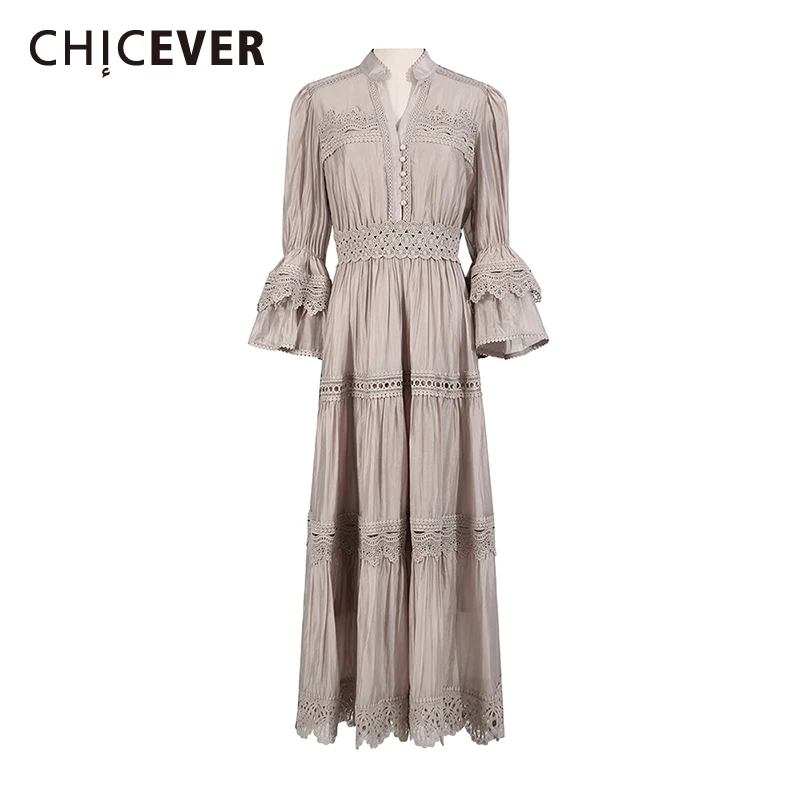CHICEVER Solid Spliced Hollow Out Dress Female V Neck Long Sleeve Casual Elegant Women's Long Dresses Summer Style Fashion New
CHICEVER Solid Spliced Hollow Out Dress Female V Neck Long Sleeve Casual Elegant Women's Long Dresses Summer Style Fashion New