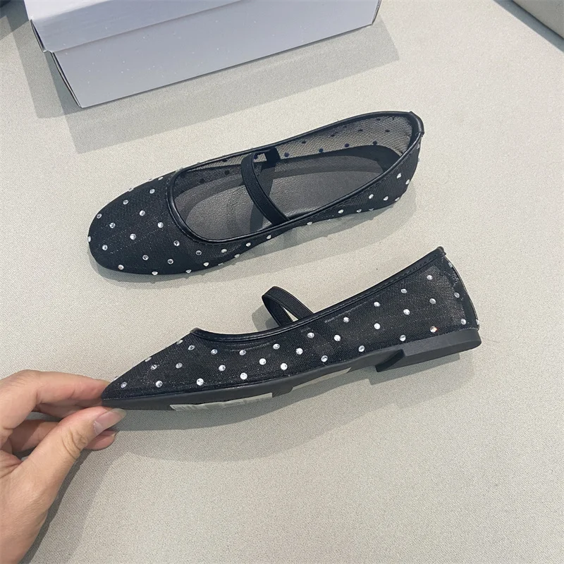 Черные сетчатые балетки со стразами, женские дышащие элегантные туфли Мэри Джейн с круглым носком, женские повседневные лоферы на резинке
Черные сетчатые балетки со стразами, женские дышащие элегантные туфли Мэри Джейн с круглым носком, женские повседневные лоферы на резинке