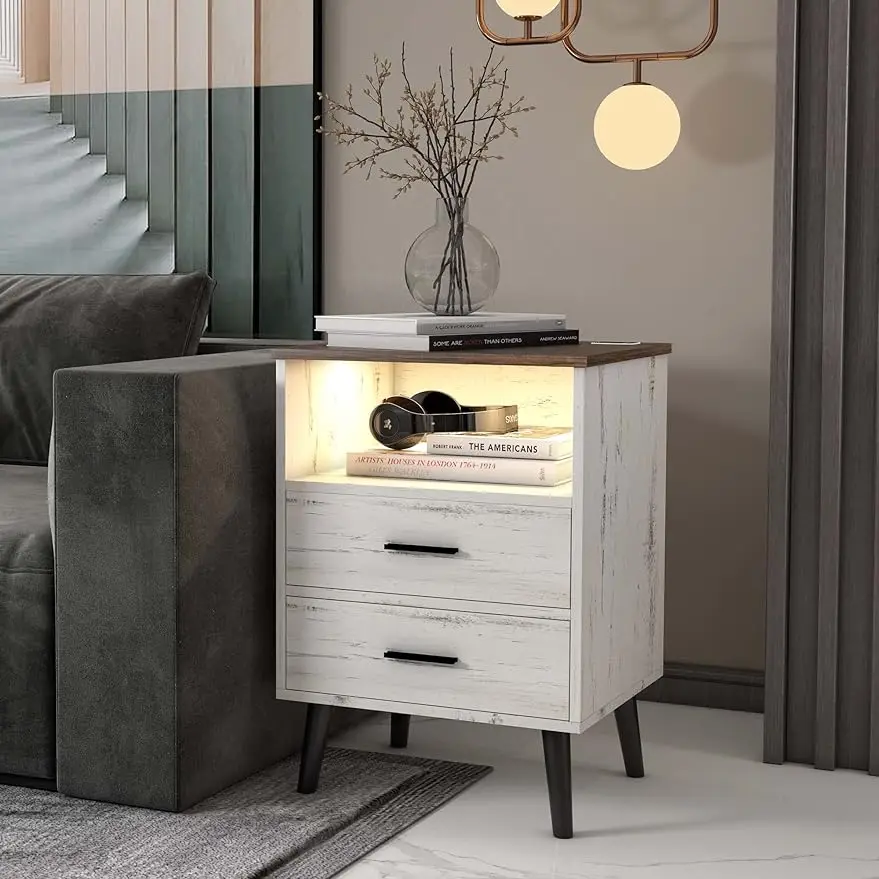 Nightstand with Charging Station and LED Lights, Modern Bedside Table Smart Night Stand, End Side Table with 2 Drawers
Nightstand with Charging Station and LED Lights, Modern Bedside Table Smart Night Stand, End Side Table with 2 Drawers