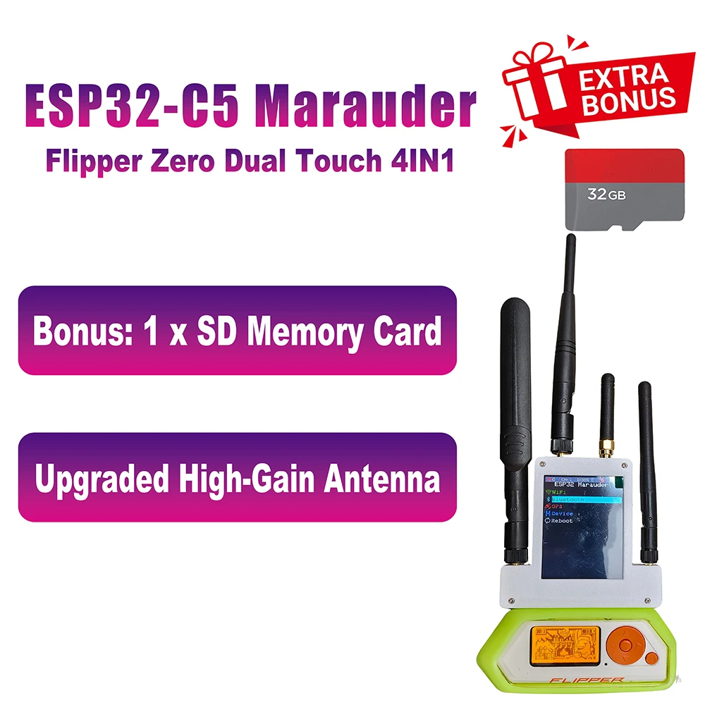 New Flipper Zero Dual Touch 4IN1 5G WiFi module,ESP32-C5 Marauder module, Supports 5G signals,Subghz, GPS, Predator
New Flipper Zero Dual Touch 4IN1 5G WiFi module,ESP32-C5 Marauder module, Supports 5G signals,Subghz, GPS, Predator