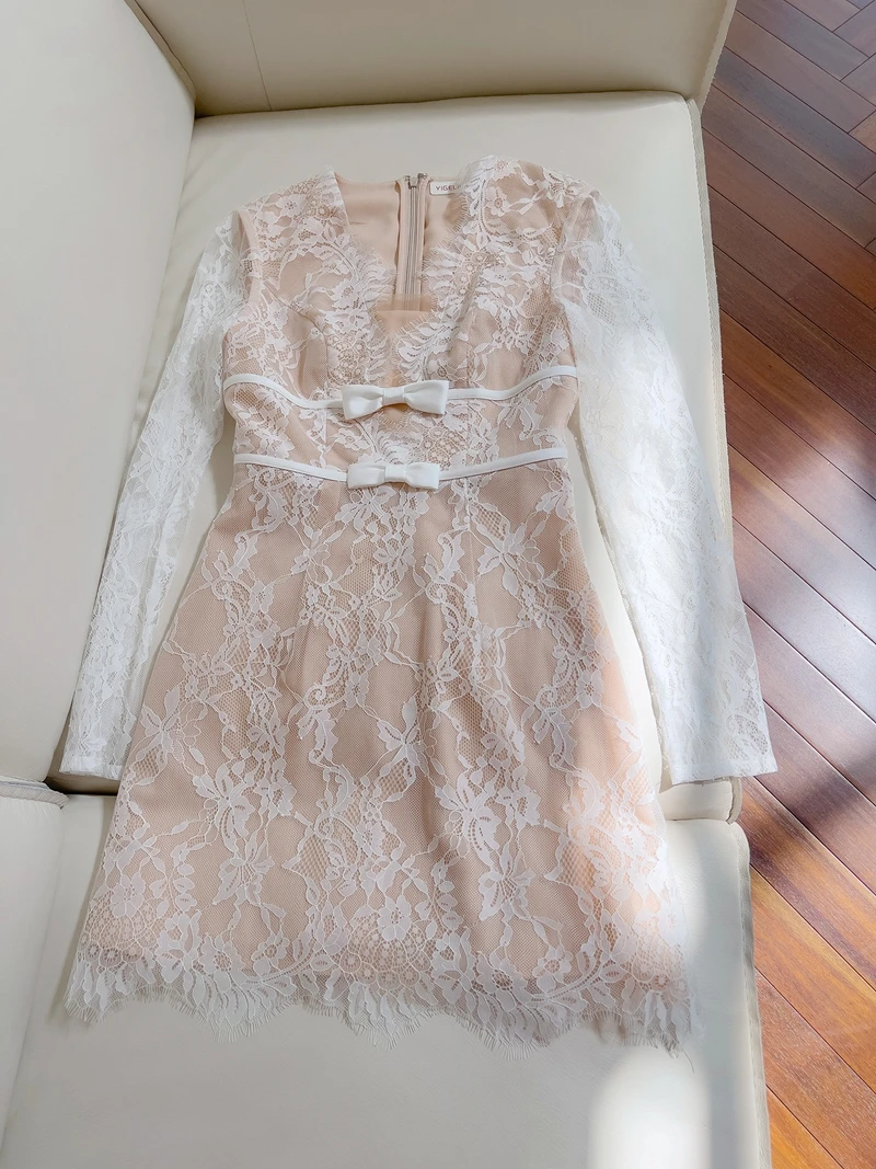 Ele Белая кружевная юбка трапециевидной формы с узлом на талии Holiday Dr Faionable с высокой талией Long Sve Deep V Ne Dr 
Ele Белая кружевная юбка трапециевидной формы с узлом на талии Holiday Dr Faionable с высокой талией Long Sve Deep V Ne Dr