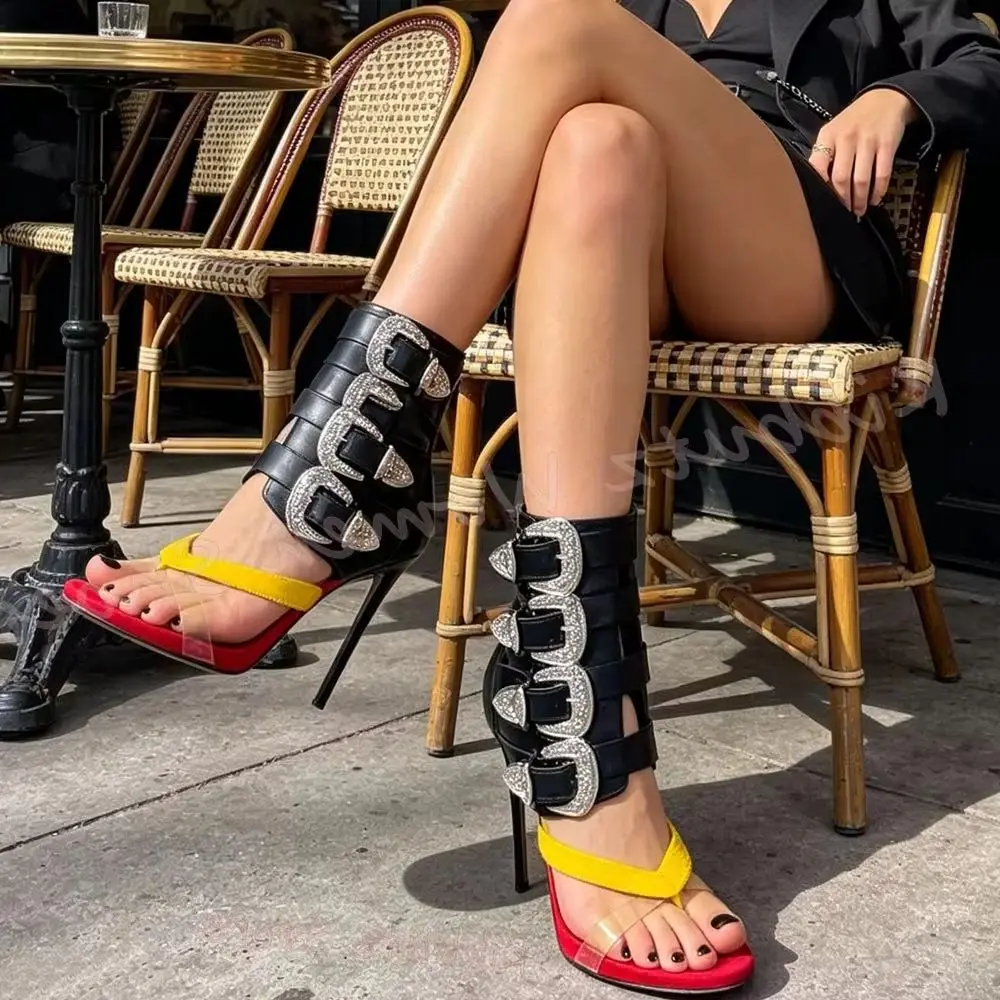 Rhinestone Buckle Sandals for Women Thong Strap Open Toe Stiletto Heel Party Shoes Back Zipper Leather Mixed Color Sexy Elegant
Rhinestone Buckle Sandals for Women Thong Strap Open Toe Stiletto Heel Party Shoes Back Zipper Leather Mixed Color Sexy Elegant