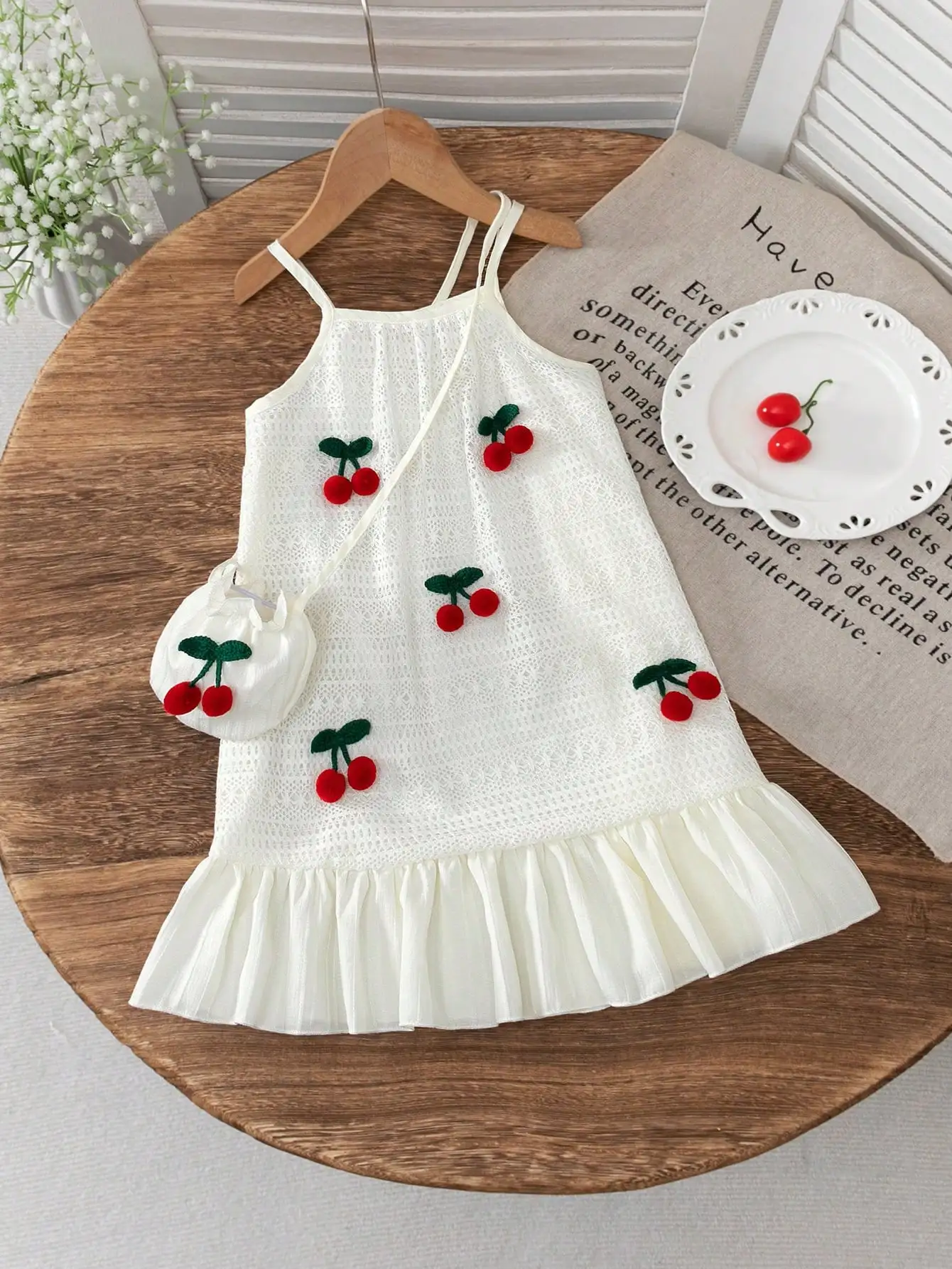 White Lace Cherry-Embroidered Sleeveless Dress with Ruffled Hem for Girls
White Lace Cherry-Embroidered Sleeveless Dress with Ruffled Hem for Girls