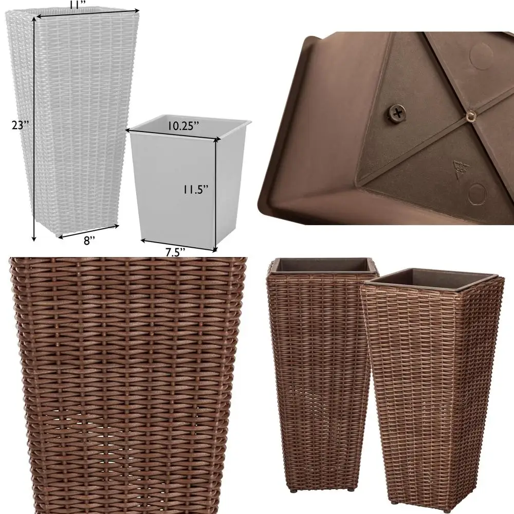 All-Weather Mocha Alto Wicker Planter Set with Liners, 2-Pack for Outdoor Patio and Herb Garden
All-Weather Mocha Alto Wicker Planter Set with Liners, 2-Pack for Outdoor Patio and Herb Garden
