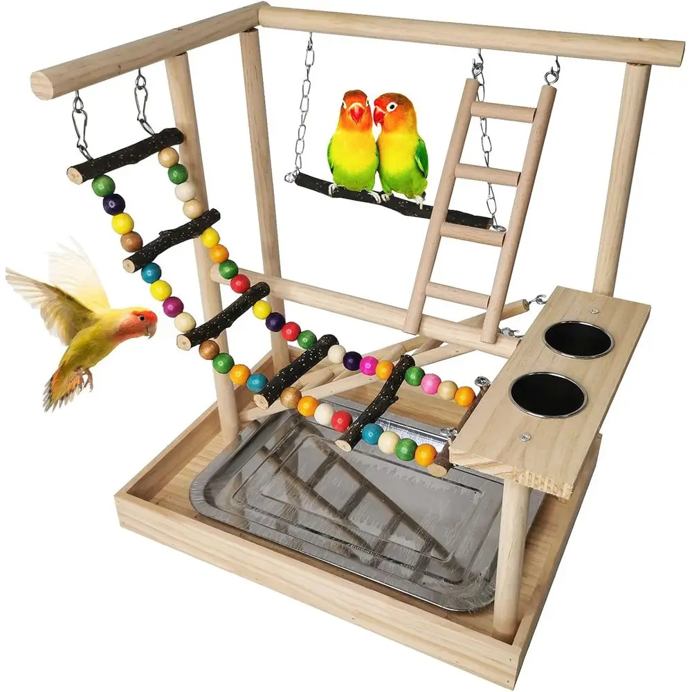 Bird Play Gym with Climbing Ladders, Swings, Chew Toys, and Parakeet Cups for Parrots, Conures, and Lovebirds (Includes Tray)
Bird Play Gym with Climbing Ladders, Swings, Chew Toys, and Parakeet Cups for Parrots, Conures, and Lovebirds (Includes Tray)