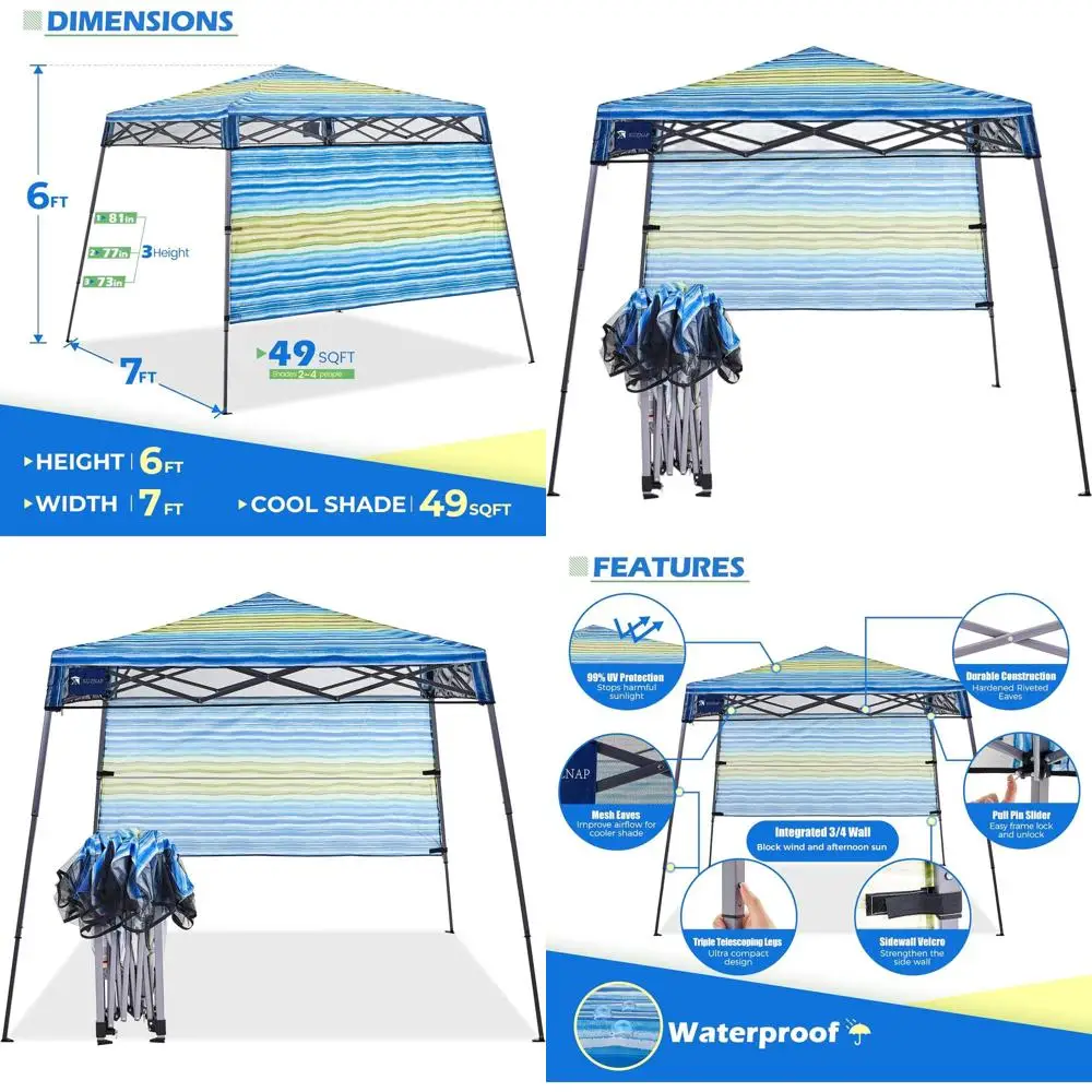 Portable 7x7ft Pop-Up Canopy Tent with Side Panel and Backpack, Lightweight Beach Shelter
Portable 7x7ft Pop-Up Canopy Tent with Side Panel and Backpack, Lightweight Beach Shelter