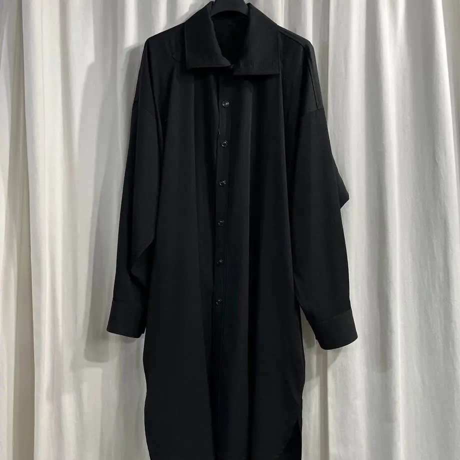 TOP-YAMAMOTO ® Minimalist black long trench coat men's single button-down lapel silhouette coat
TOP-YAMAMOTO ® Minimalist black long trench coat men's single button-down lapel silhouette coat