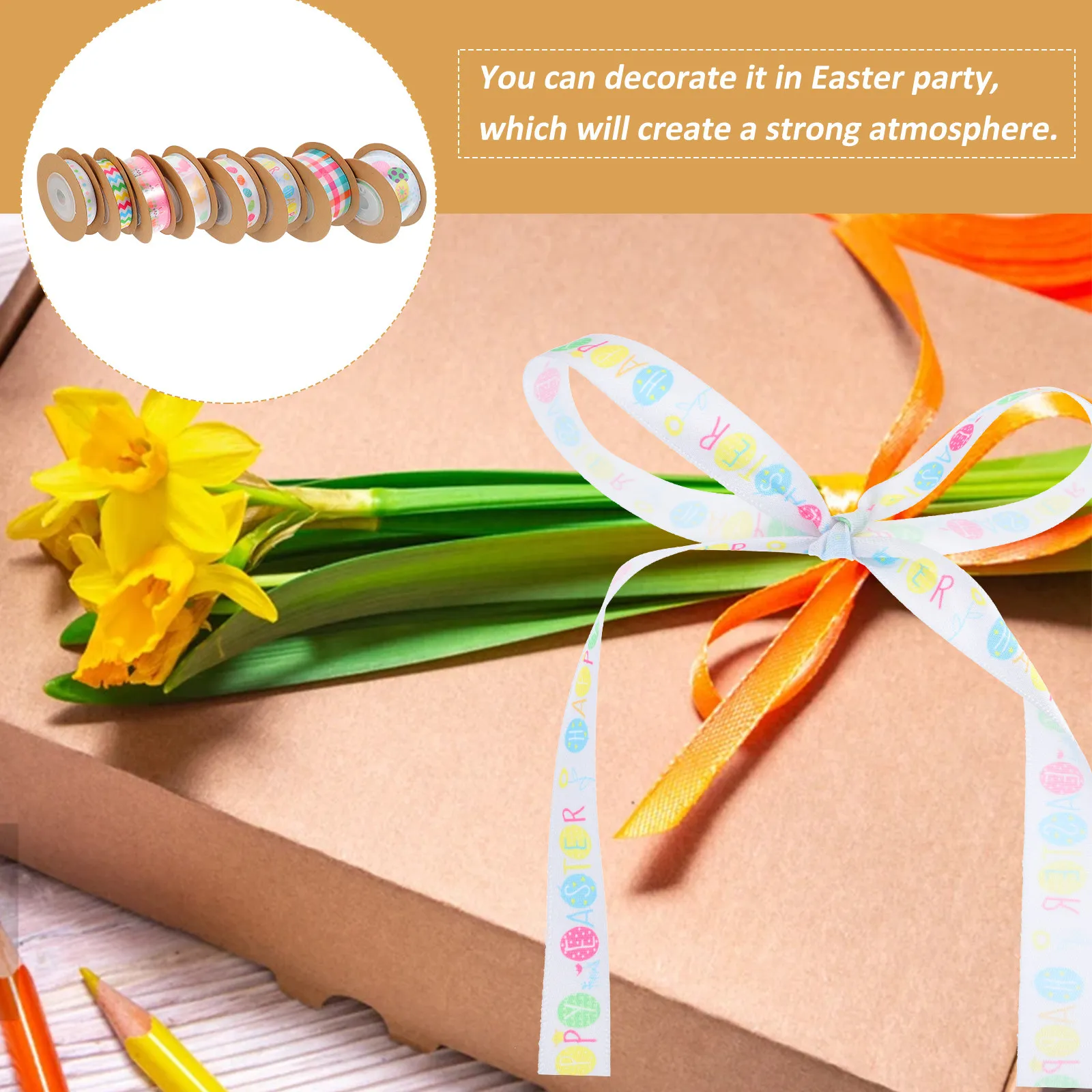 8 Rolls Cute Rabbit Design Ribbon for Gift Wrapping Easter Crafts DIY Decorative Ribbon Set Easter Gift Ribbons