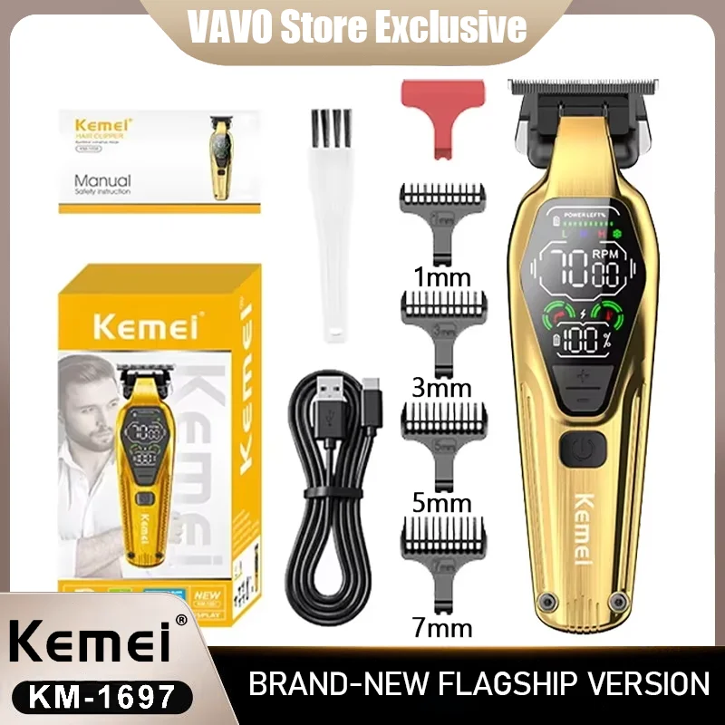 Kemei KM1697 Hair Trimmer for Men 9000RPM 9W Full Metal DLC Blade LED Display Zero Gapped Professional Trimmer Finishing Machine
Kemei KM1697 Hair Trimmer for Men 9000RPM 9W Full Metal DLC Blade LED Display Zero Gapped Professional Trimmer Finishing Machine