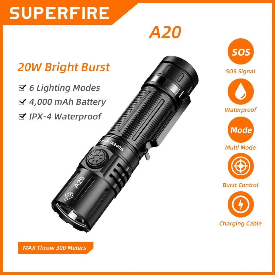 SUPERFIRE A20 SST40 Мощный фонарик EDC 20 Вт 1700LM USB C Перезаряжаемый аккумулятор 21700 Светодиодный фонарь Портативный фонарь для кемпинга
SUPERFIRE A20 SST40 Мощный фонарик EDC 20 Вт 1700LM USB C Перезаряжаемый аккумулятор 21700 Светодиодный фонарь Портативный фонарь для кемпинга