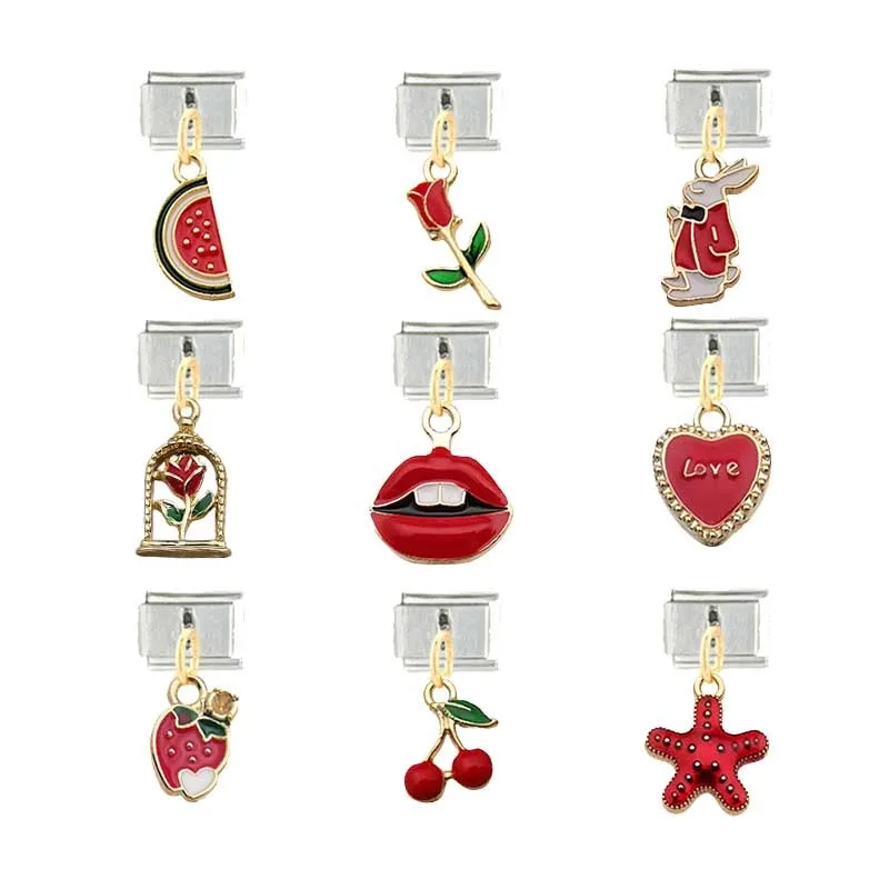 Italian Stainless Steel Bracelet Module 9mm DIY Parts Red Series Rabbit Fruit Rose Cute Pendant Custom Jewelry Chains Adjustable
Italian Stainless Steel Bracelet Module 9mm DIY Parts Red Series Rabbit Fruit Rose Cute Pendant Custom Jewelry Chains Adjustable