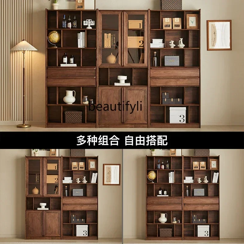 xzzBlack walnut bookcase with glass door Home living room Open storage compartment Shelf floor to ceiling
xzzBlack walnut bookcase with glass door Home living room Open storage compartment Shelf floor to ceiling
