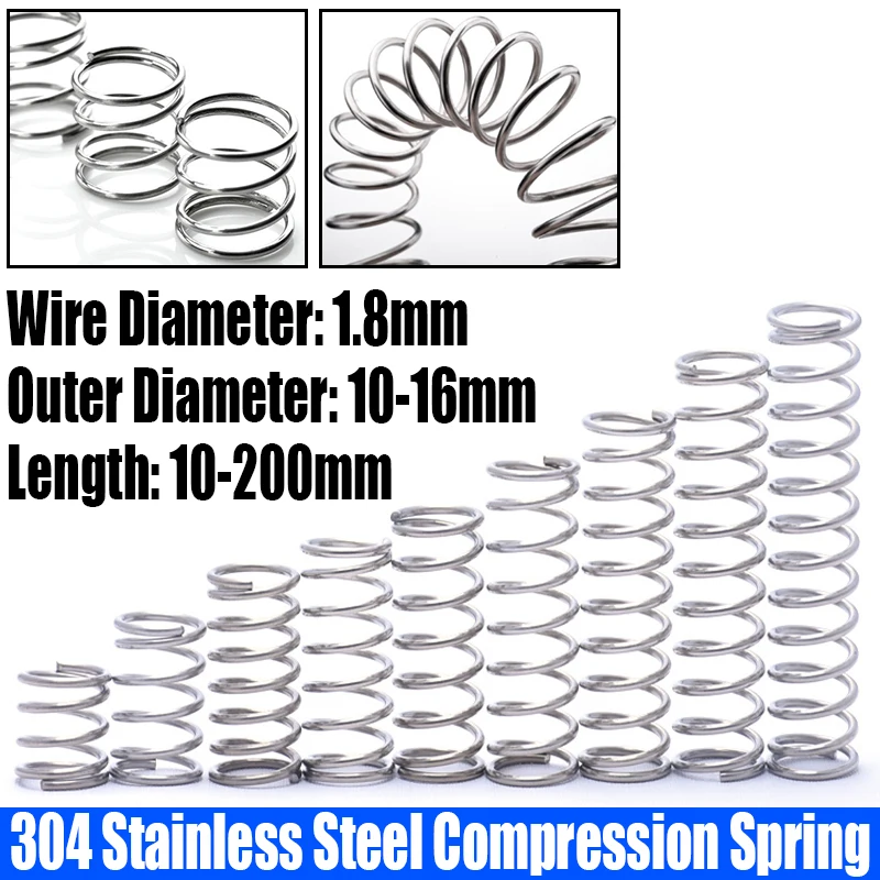 1/5PC 1.8mm Wire Diameter Compression Spring 304 Stainless Steel Pressure Spring Return Spring 10-16mm Outside Diameter L=10-200
1/5PC 1.8mm Wire Diameter Compression Spring 304 Stainless Steel Pressure Spring Return Spring 10-16mm Outside Diameter L=10-200