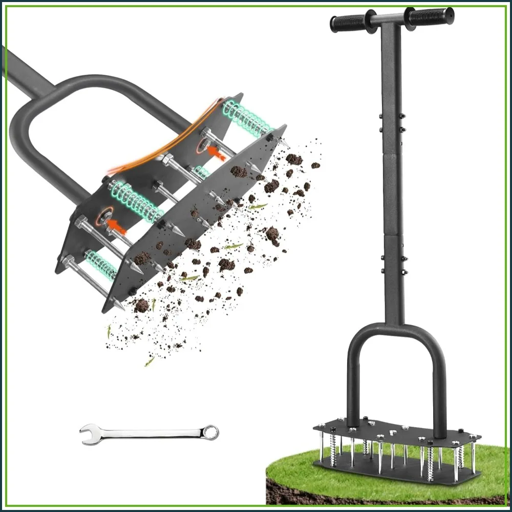 11-Spike Heavy Duty Lawn Aerator Tool, Kick to Unclog for Hard Clay Soil, 3.5" Deep Penetration, Pre-Assembled Foot Plate
11-Spike Heavy Duty Lawn Aerator Tool, Kick to Unclog for Hard Clay Soil, 3.5" Deep Penetration, Pre-Assembled Foot Plate