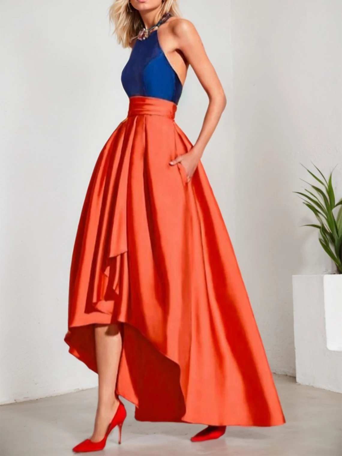 A-Line Wedding Guest Dress Satin High Low Asymmetrical Halter Neck Sleeveless Color Block Evening Dress 2025 Free Customized
A-Line Wedding Guest Dress Satin High Low Asymmetrical Halter Neck Sleeveless Color Block Evening Dress 2025 Free Customized