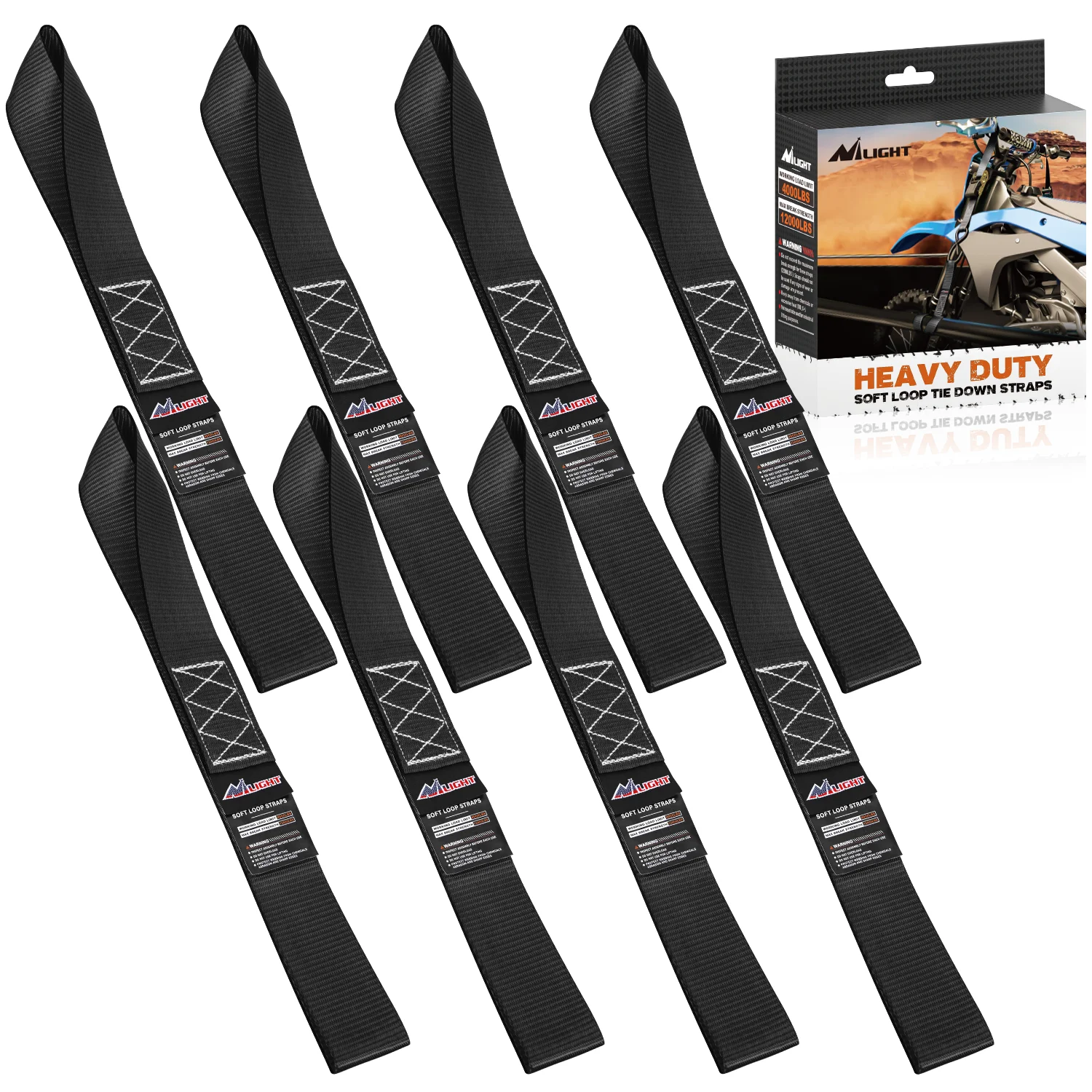 Nilight Soft Loop 1.7”×17" Motorcycle Tie Down Straps Heavy Duty 12000Lbs Max Break Strength for Securing ATV UTV Kayak Moving Cargo(8 pack/set))
Nilight Soft Loop 1.7”×17" Motorcycle Tie Down Straps Heavy Duty 12000Lbs Max Break Strength for Securing ATV UTV Kayak Moving Cargo(8 pack/set))
