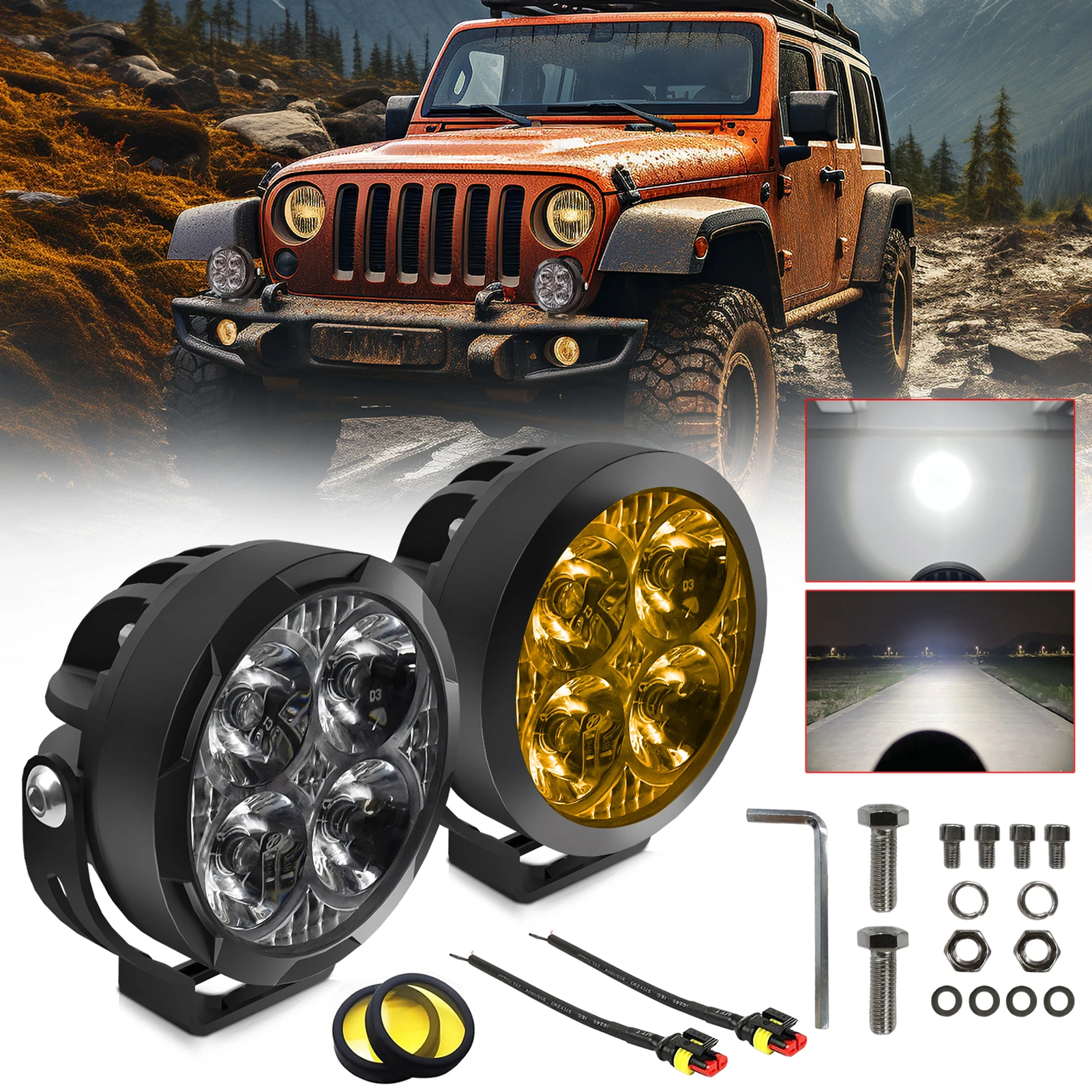 LED Driving Fog Lights 90W 9000LM Pod Lights Auxiliary Spotlights with Amber Covers Lens Mounting Brackets for Tractor Truck ATV
LED Driving Fog Lights 90W 9000LM Pod Lights Auxiliary Spotlights with Amber Covers Lens Mounting Brackets for Tractor Truck ATV