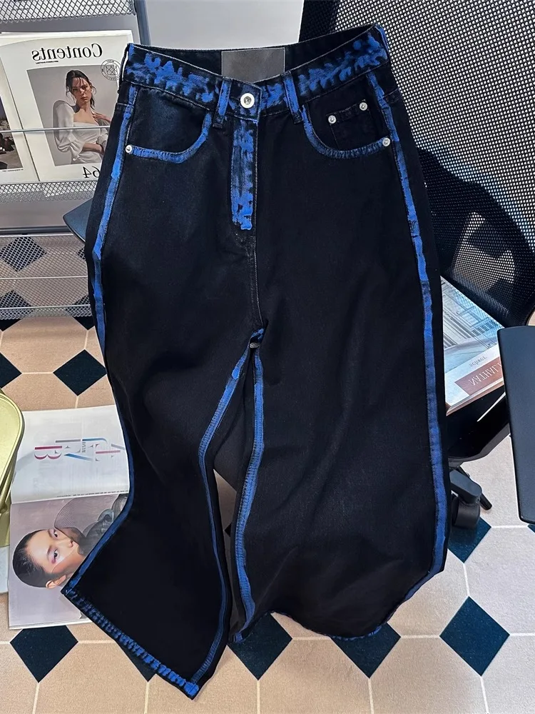 Женские джинсовые брюки с цветными блоками, осенние модные свободные широкие прямые джинсовые брюки, универсальные брюки с высокой талией
Женские джинсовые брюки с цветными блоками, осенние модные свободные широкие прямые джинсовые брюки, универсальные брюки с высокой талией