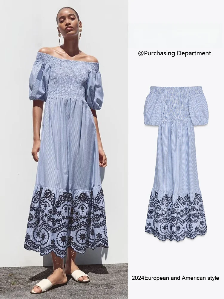 Elegant Embroidered Striped Off-Shoulder Straight-Collar Midi Dress Women's New Arrival Summer Fashion Casual Elegant
Elegant Embroidered Striped Off-Shoulder Straight-Collar Midi Dress Women's New Arrival Summer Fashion Casual Elegant