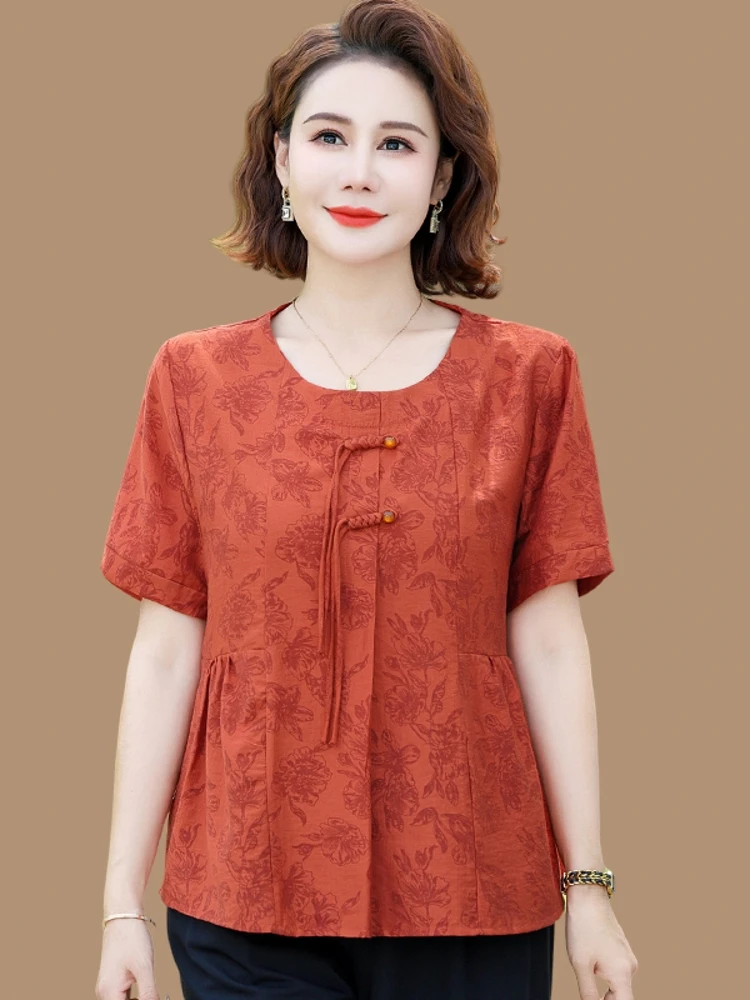 Fashionable Cotton Linen Short Sleeve Shirt Women's plus Size Two Piece Set for Middle-Aged And Elderly Summer Clothing
Fashionable Cotton Linen Short Sleeve Shirt Women's plus Size Two Piece Set for Middle-Aged And Elderly Summer Clothing