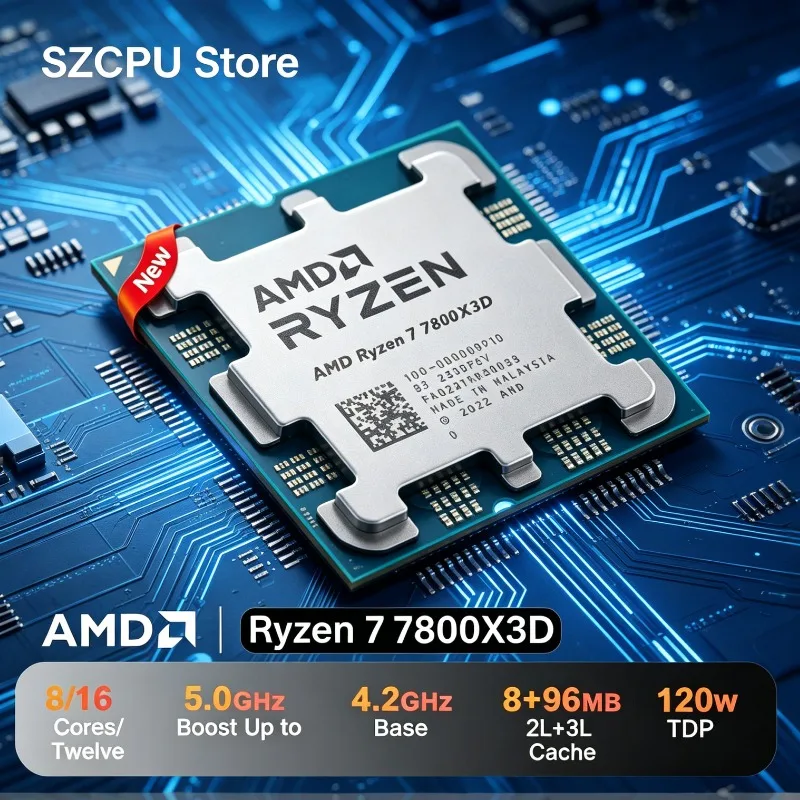AMD Ryzen 7 7800X3D 8-Core 16-Thread Processor 5nm 4.2GHz Socket AM5 L3=96M 120W DDR5 B650 R7 7800X3D
AMD Ryzen 7 7800X3D 8-Core 16-Thread Processor 5nm 4.2GHz Socket AM5 L3=96M 120W DDR5 B650 R7 7800X3D