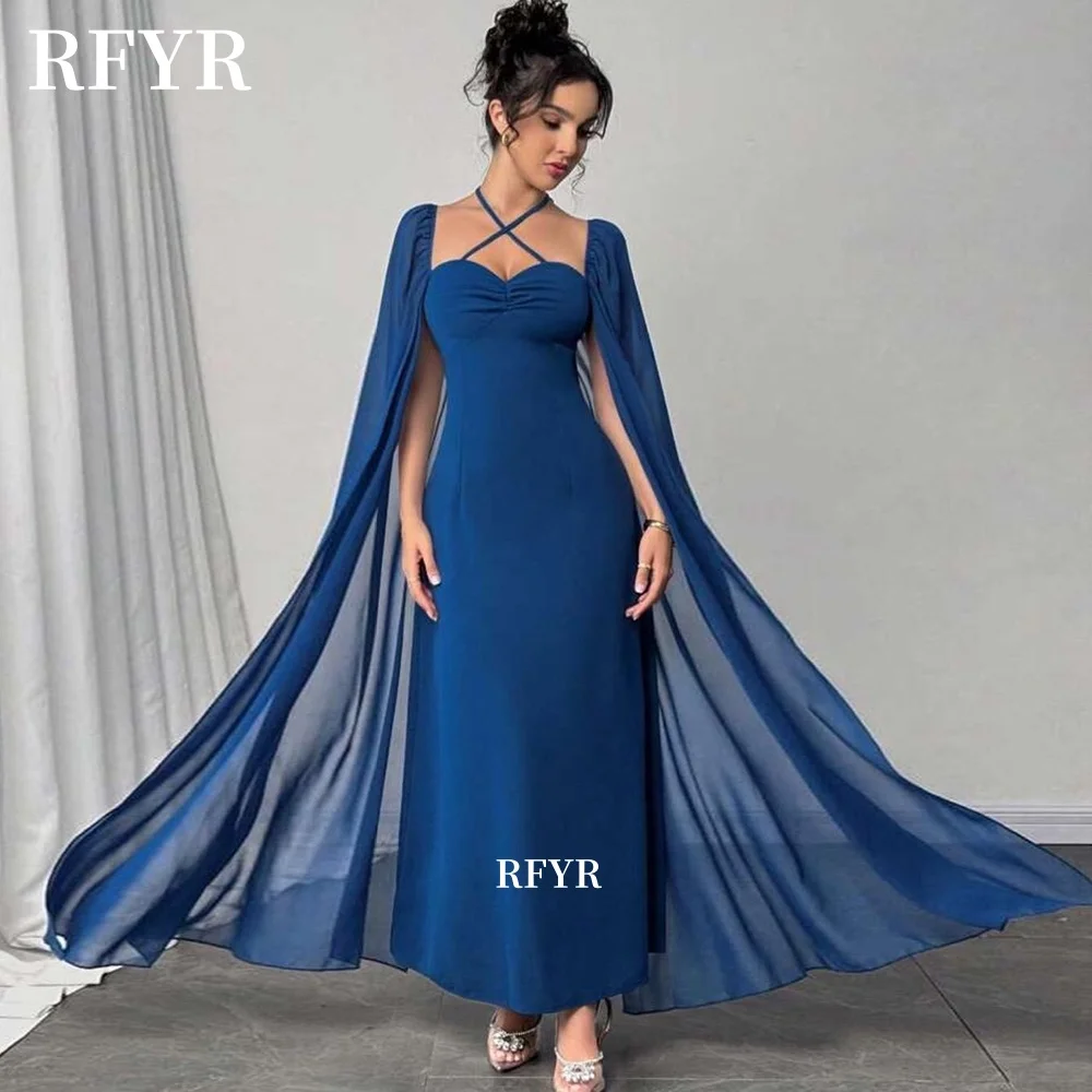 RFYR Blue Prom Dress with Cape Sleeve Party Dress Crossed Neck Evening Dress Chiffon Straight Celebrity Dress Customized
RFYR Blue Prom Dress with Cape Sleeve Party Dress Crossed Neck Evening Dress Chiffon Straight Celebrity Dress Customized