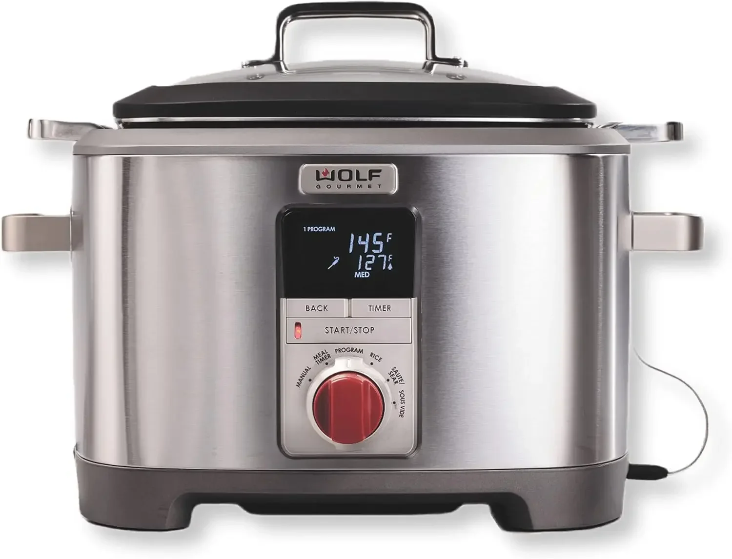 Wolf Gourmet Programmable 6-in-1 Multi Cooker with Temperature Probe, 7 qrt, Slow Cook, Rice, Sauté, Sear, Sous Vide, Stainless
Wolf Gourmet Programmable 6-in-1 Multi Cooker with Temperature Probe, 7 qrt, Slow Cook, Rice, Sauté, Sear, Sous Vide, Stainless
