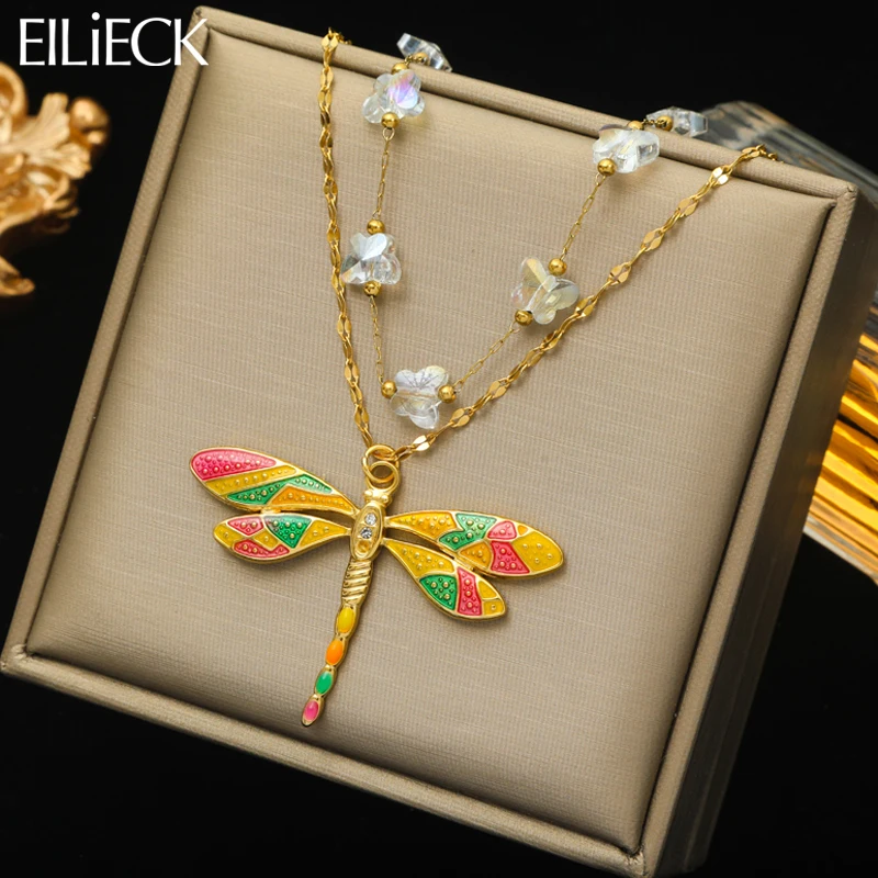 EILIECK 316L Stainless Steel Colorful Enamel Dragonfly Pendant Necklace For Women Girl Fashion Crystal Chain Jewelry Gift Party
EILIECK 316L Stainless Steel Colorful Enamel Dragonfly Pendant Necklace For Women Girl Fashion Crystal Chain Jewelry Gift Party