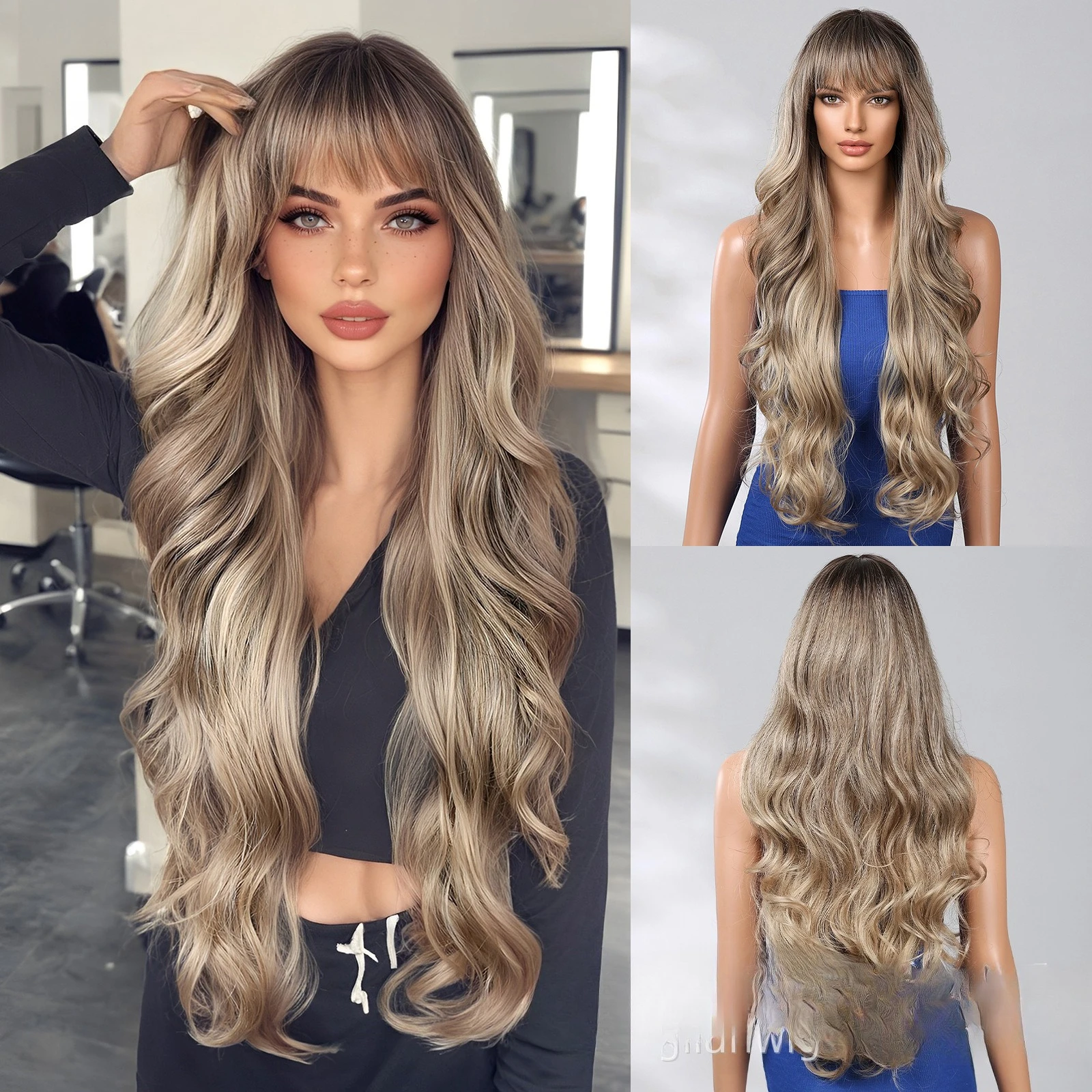 Qi bangs big wave blonde long curly hair European and American style fashion natural fluffy wig full hair wigs
Qi bangs big wave blonde long curly hair European and American style fashion natural fluffy wig full hair wigs