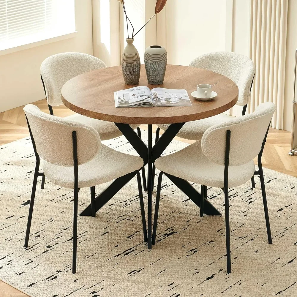Round Dining Set for 4, Modern 5-Piece Kitchen Table Set, 37" Round MDF Living Coffee with 4 Seated Boucle Dining
Round Dining Set for 4, Modern 5-Piece Kitchen Table Set, 37" Round MDF Living Coffee with 4 Seated Boucle Dining