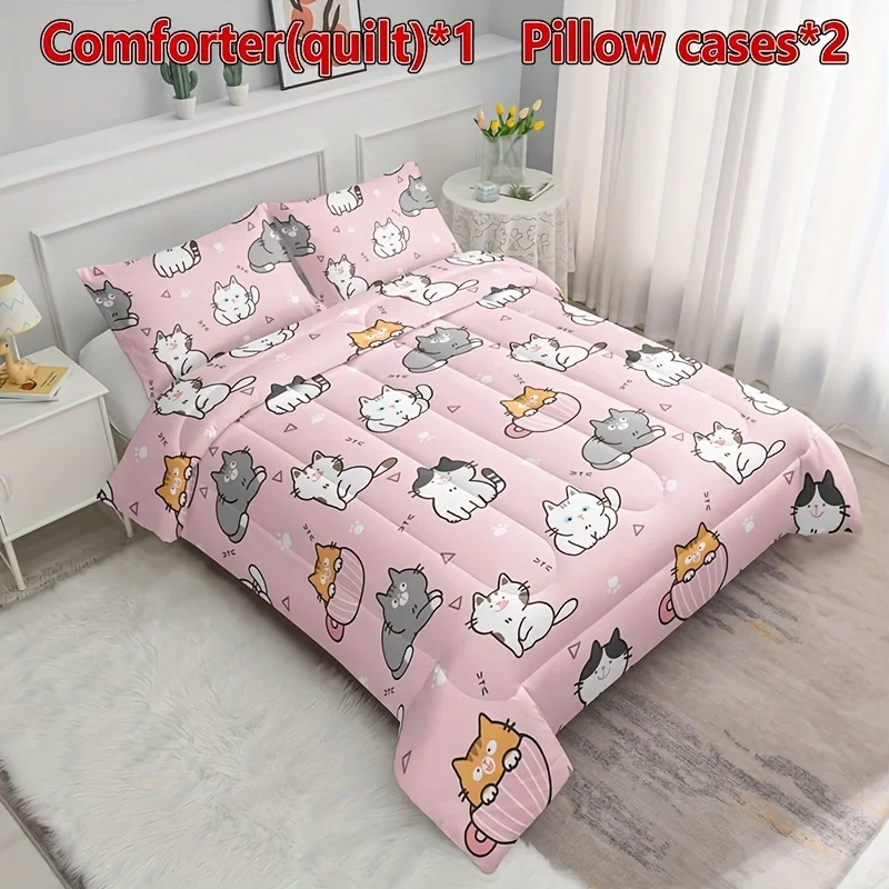 Pink Kawaii Cat Comforter Set Lovely Kitten Printed Pattern Quilt Bedding Set with 1 Comforter and 2 Pillowcases Bedroom All Season
Pink Kawaii Cat Comforter Set Lovely Kitten Printed Pattern Quilt Bedding Set with 1 Comforter and 2 Pillowcases Bedroom All Season