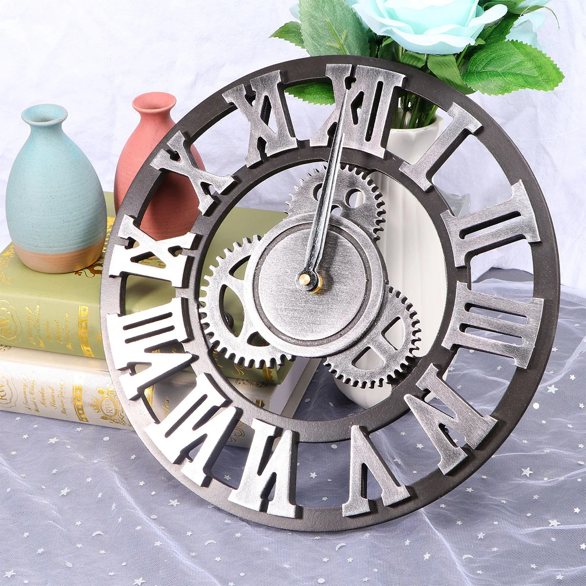 Industrial Gear Wall Clock 30cm Silver Silent Design Creative Wall Hanging Clock Retro Chic Decorative Timepiece 
Industrial Gear Wall Clock 30cm Silver Silent Design Creative Wall Hanging Clock Retro Chic Decorative Timepiece