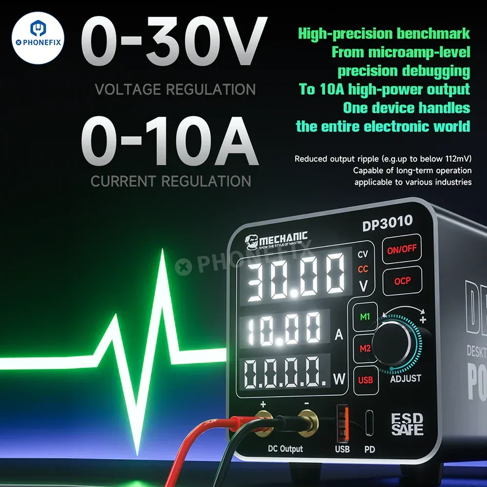 MECHANIC DP3010 300W Mini Multi-Port Power Supply 30V 10A Adjustable Digital Display Support USB PD Port for Mobile Phone Repair
MECHANIC DP3010 300W Mini Multi-Port Power Supply 30V 10A Adjustable Digital Display Support USB PD Port for Mobile Phone Repair