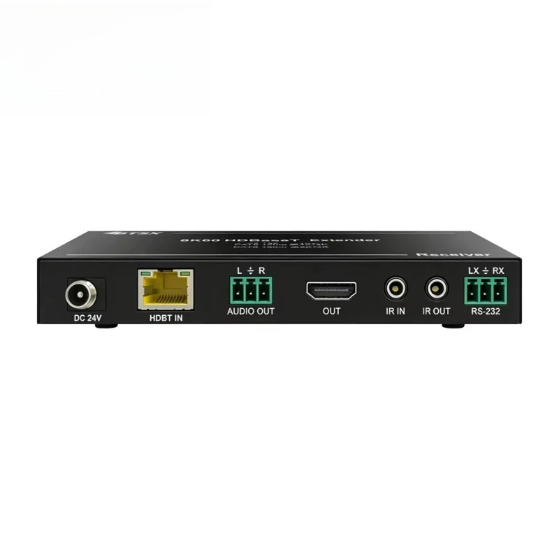 8K HDBaseT for 2.1 HDCP 2.3 40Gbps Extender TX RX Set with IR RS232 CEC POE Audio Out 150m Over Cat6
8K HDBaseT for 2.1 HDCP 2.3 40Gbps Extender TX RX Set with IR RS232 CEC POE Audio Out 150m Over Cat6