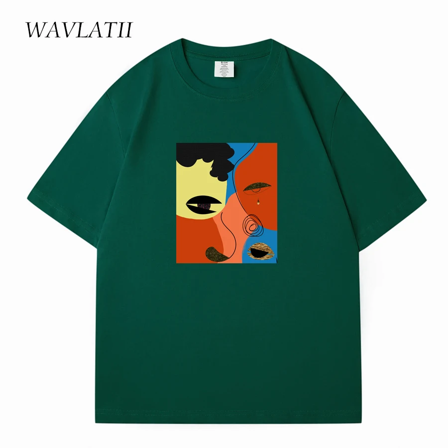 WAVLATII Women New 100% Cotton Summer T shirts Unisex Fashion Green Abstract Printed Short Sleeve Casual Tees Tops WT2313
WAVLATII Women New 100% Cotton Summer T shirts Unisex Fashion Green Abstract Printed Short Sleeve Casual Tees Tops WT2313