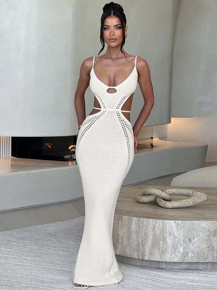 Women Sexy White Knitted Sling Dress Sleeveless Slim Fit High Waist Backless Long Dresses 2025 Lady Summer Fashion Beach Robes
Women Sexy White Knitted Sling Dress Sleeveless Slim Fit High Waist Backless Long Dresses 2025 Lady Summer Fashion Beach Robes